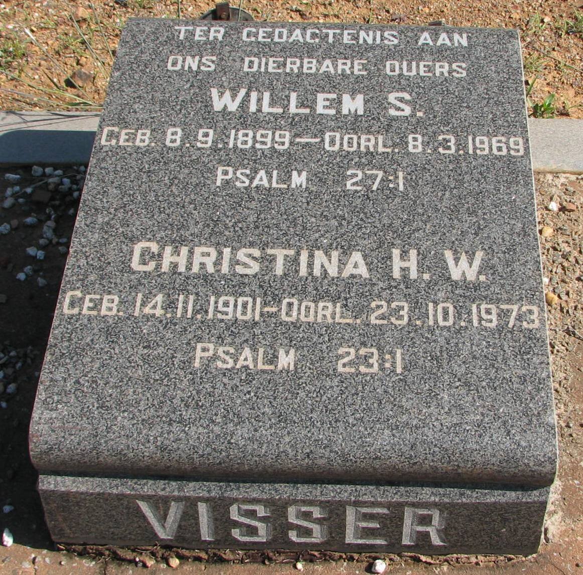 VISSER Willem S. 1899-1969 &amp; Christina H.W. 1901-1973