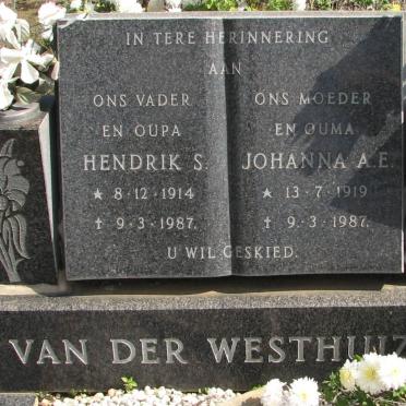 WESTHUIZEN Hendrik S., van der 1914-1987 &amp; Johanna A.E. 1919-1987