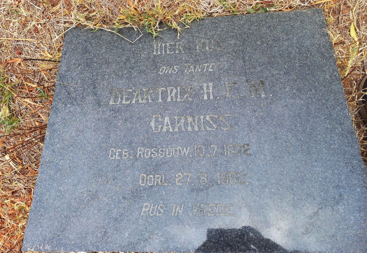 GARNISS Beartrix H.F.M. nee ROSSOUW 1872-1960