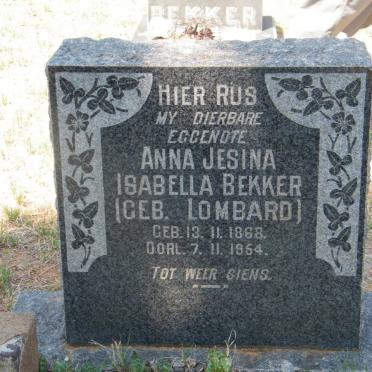 BEKKER Anna Jesina Isabella nee LOMBARD 1868-1954
