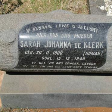 KLERK Sarah Johanna, de nee HUMAN 1900-1949