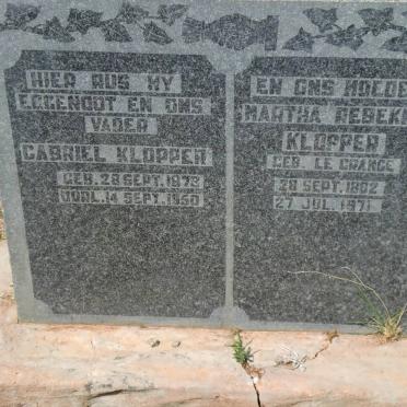 KLOPPER Gabriel 1878-1950 &amp; Martha Rebekka LE GRANGE 1882-1971