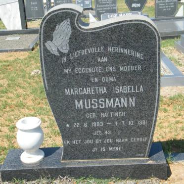 MUSSMANN Margaretha Isabella nee HATTINGH 1909-1981