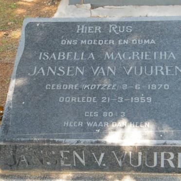 VUUREN Isabella Magrietha, Jansen van nee KOTZEE 1870-1959