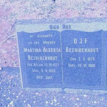 BEZUIDENHOUT D.J.F. 1870-1968 &amp; Martina Alberta ADLAM 1872-1939