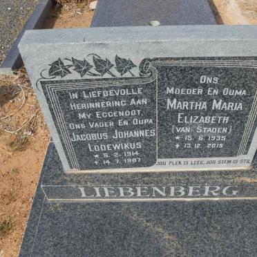 LIEBENBERG Jacobus Johannes Lodewikus 1914-1987 &amp; Martha Maria Elizabeth VAN STADEN 1935-2015