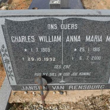 RENSBURG Charles William, Jansen van 1909-1992 &amp; Anna Maria M. 1915-2000