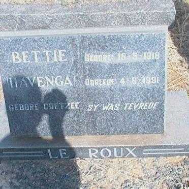 ROUX Bettie, le voorheen HAVENGA nee COETZEE 1918-1991