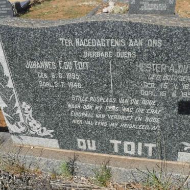 TOIT Johannes F., du 1895-1948 &amp; Hester A. BOOYSEN 1891-1953