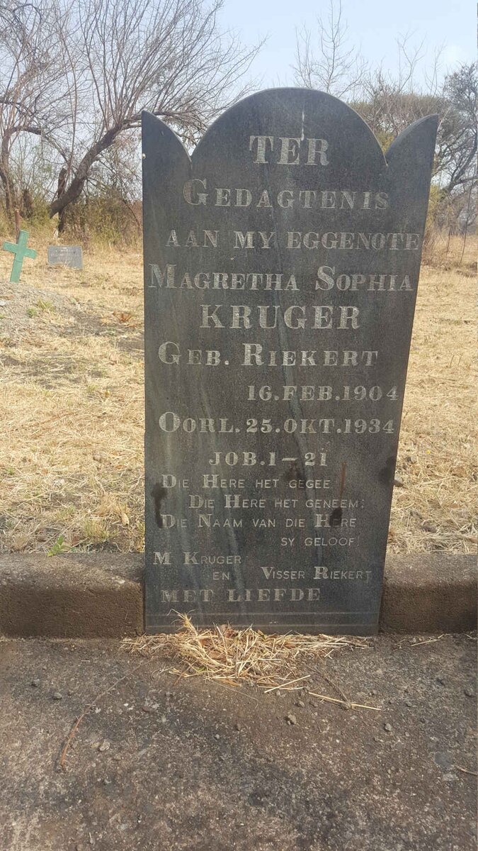 KRUGER Magretha Sophia nee RIEKERT 1904-1934