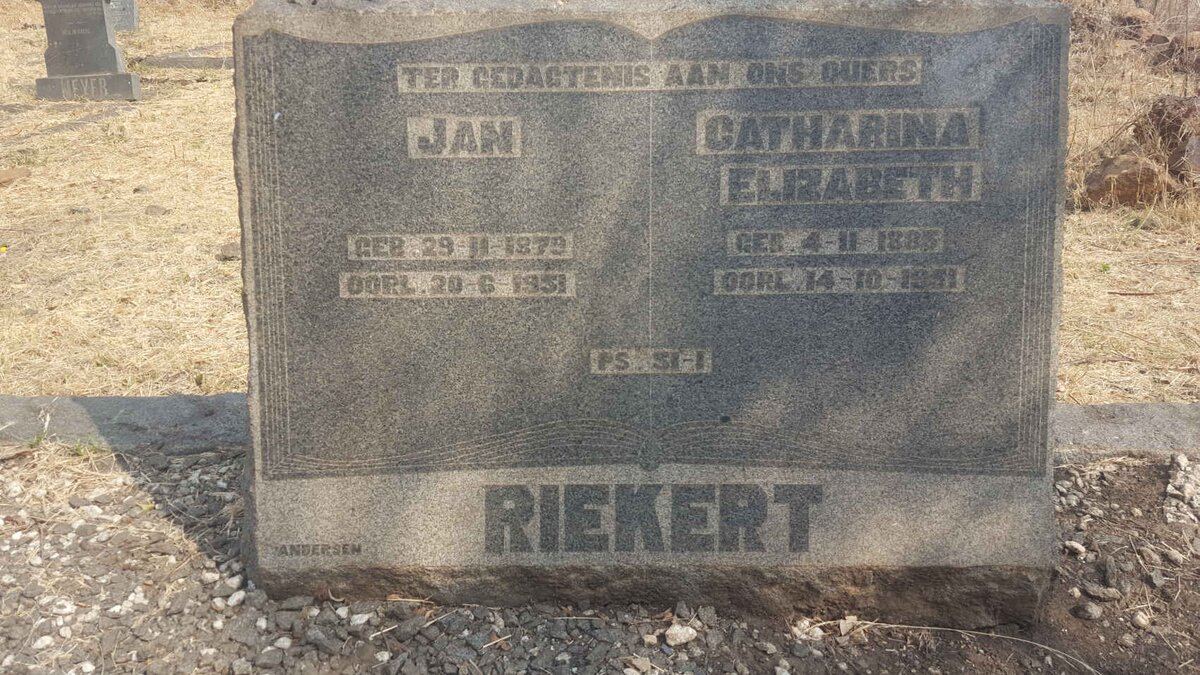 RIEKERT Jan 1879-1951 &amp; Catharina Elizabeth 1885-1951