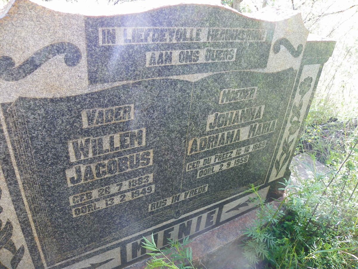 MIENIE Willem Jacobus 1883-1949 &amp; Johanna Adriana Maria DU PREEZ 1889-1958
