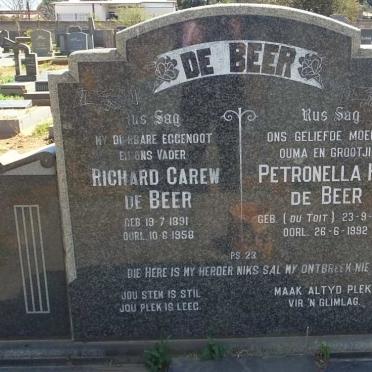 BEER Richard Carew, de 1891-1958 &amp; Petronella H.S. DU TOIT 1905-1992