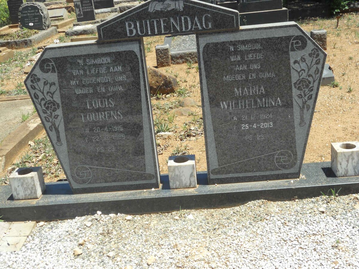 BUITENDAG Louis Lourens 1915-1989 &amp; Maria Wilhelmina 1924-2013