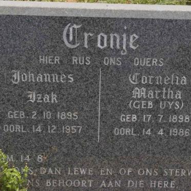 CRONJE Johannes Izak 1895-1957 &amp; Cornelia Martha UYS 1898-1986