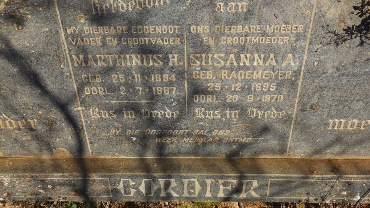 CORDIER Marthinus H. 1894-1967 &amp; Susanna A. RADEMEYER 1895-1970