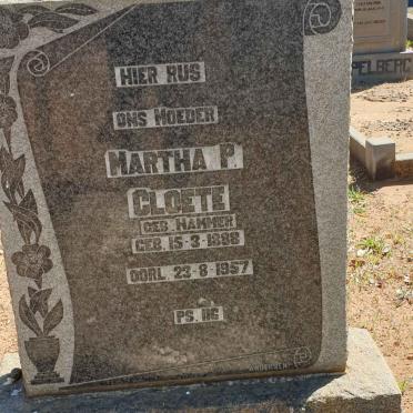 CLOETE Martha P. nee HAMMER 1888-1957
