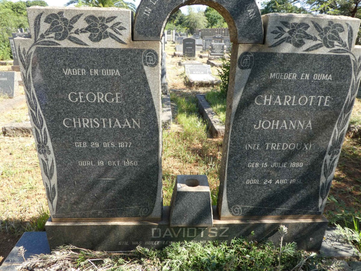 DAVIDTSZ George Christiaan 1877-1950 &amp; Charlotte Johanna TREDOUX 1880-1951