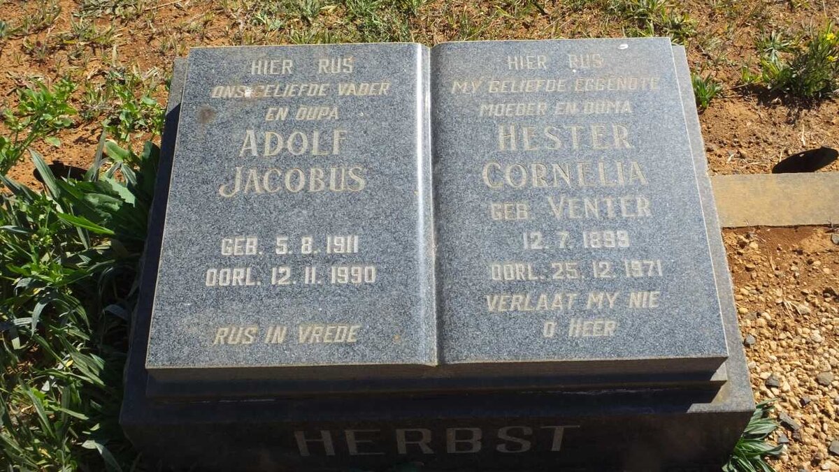 HERBST Adolf Jacobus 1911-1990 &amp; Hester Cornelia VENTER 1899-1971