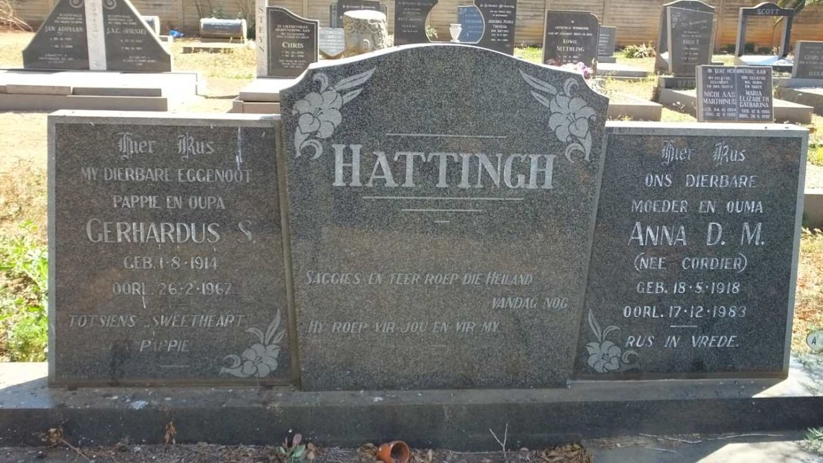 HATTINGH Gerhardus S. 1914-1967 &amp; Anna D.M. CORDIER 1918-1983