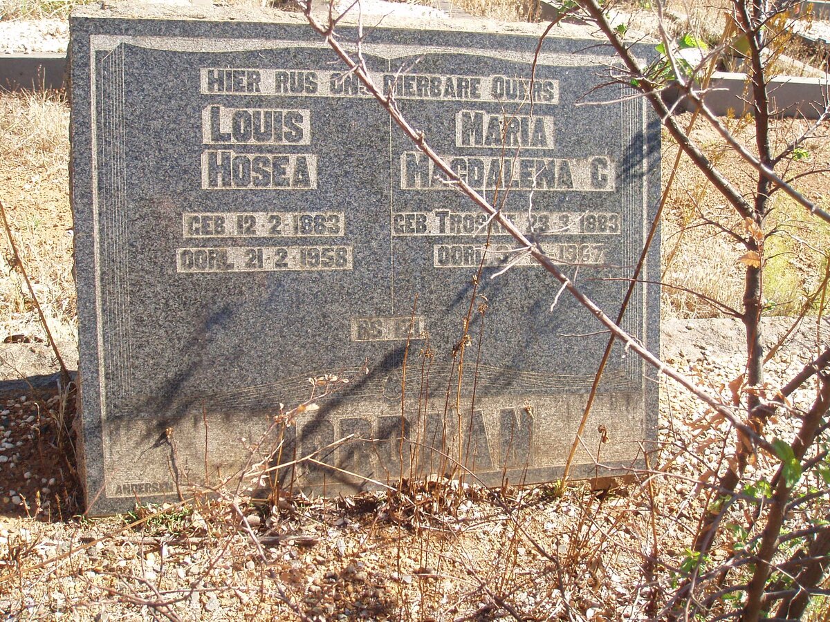 JORDAAN Louis Hosea 1863-1958 &amp; Maria Magdalena C. TROSKIE 1883-1967