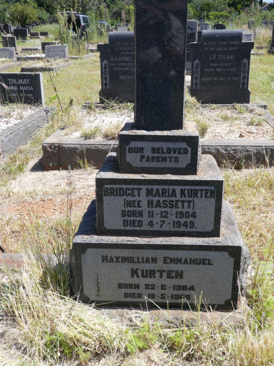 KURTEN Maximillian Emmanuel 1904-1966 &amp; Bridget Maria HASSETT 1904-1949