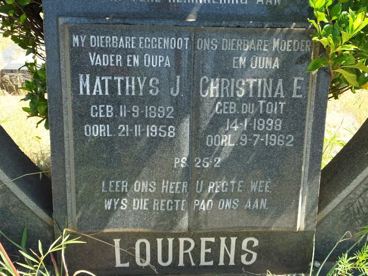 LOURENS Matthys J. 1892-1958 &amp; Christina E. DU TOIT 1898-1962