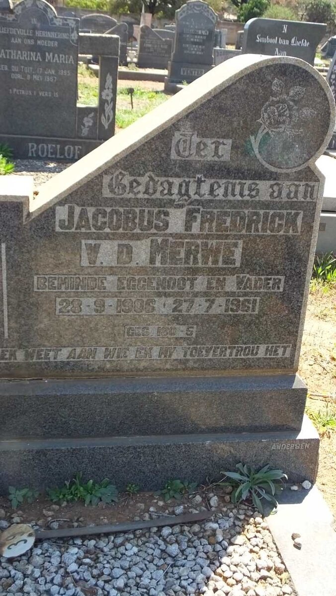MERWE Jacobus Fredrick, v.d. 1906-1961