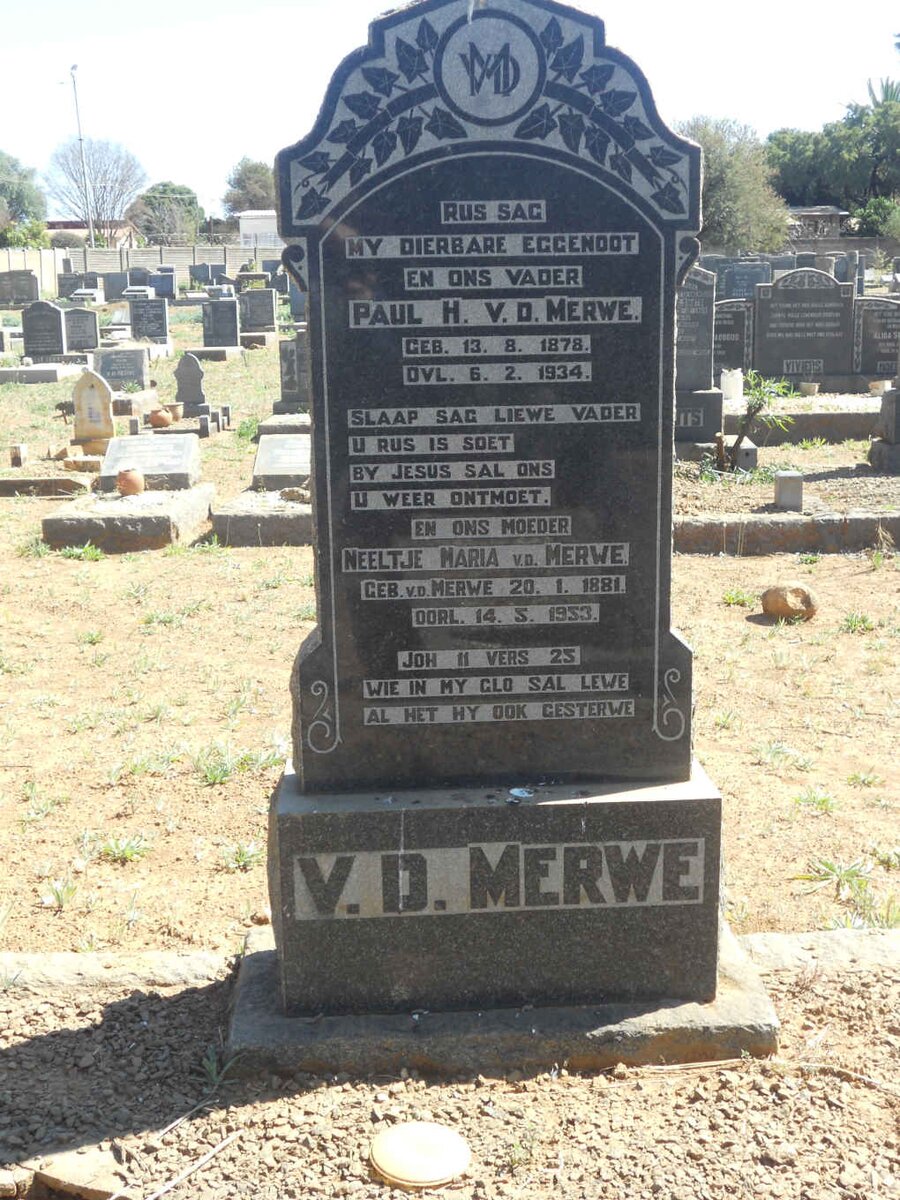 MERWE Paul H., v.d. 1878-1934 &amp; Neeltje Maria V.D. MERWE 1881-1953