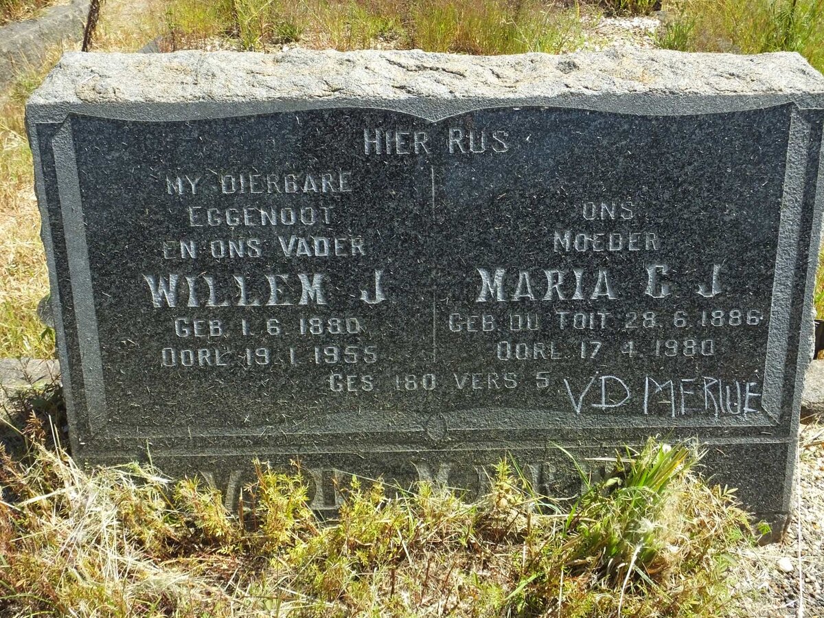 MERWE Willem J., van der 1880-1955 &amp; Maria C.J. DU TOIT 1886-1980