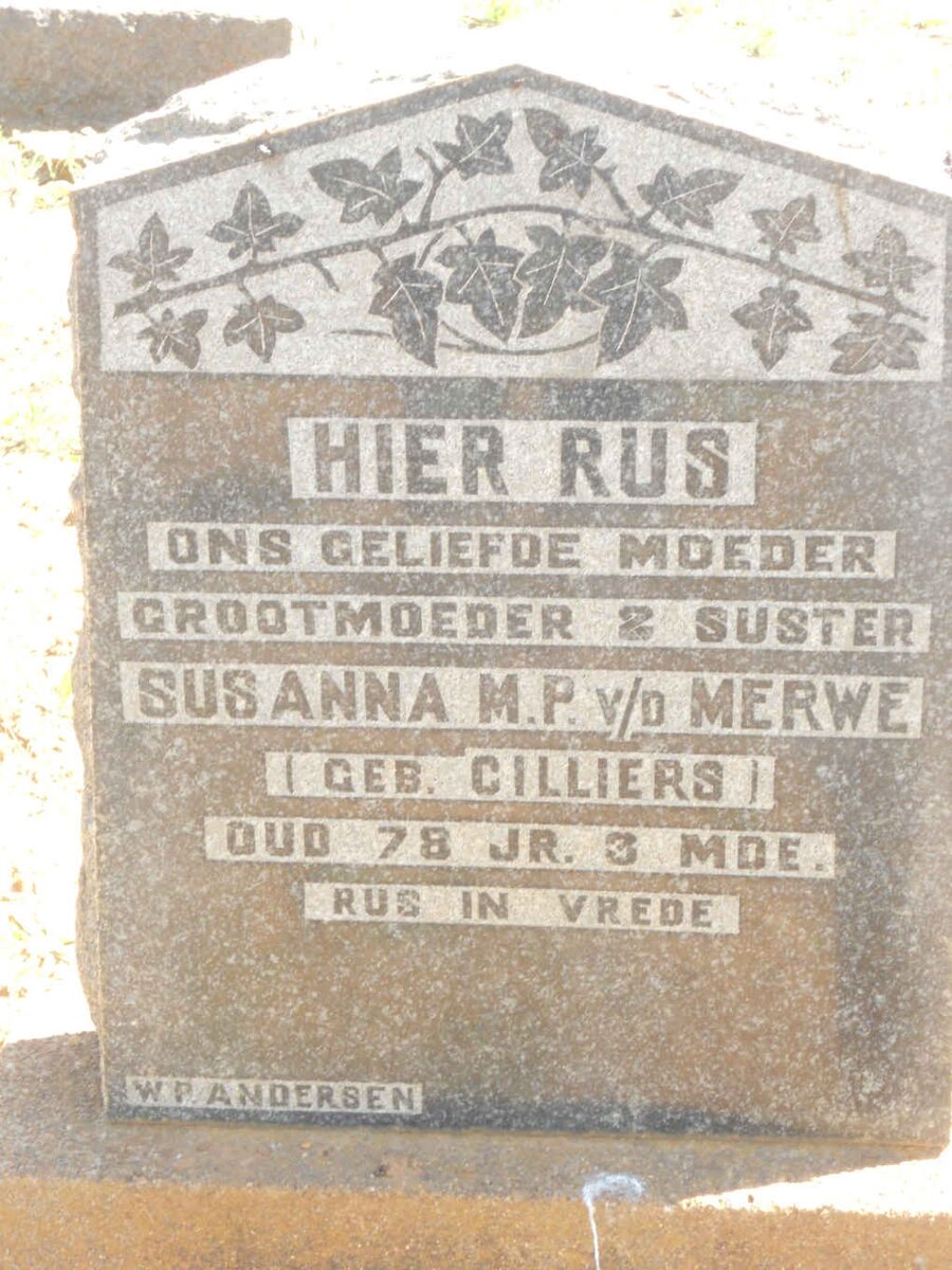 MERWE Susanna M.P., v.d. nee CILLIERS