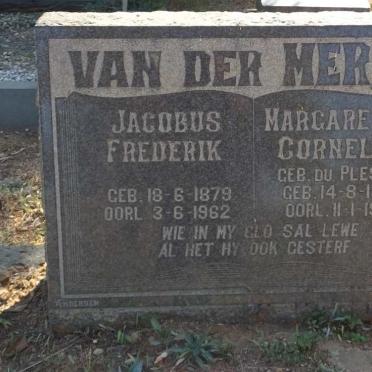 MERWE Jacobus Frederik, van der 1879-1962 &amp; Margaretha Cornelia DU PLESSIS 1877-1959