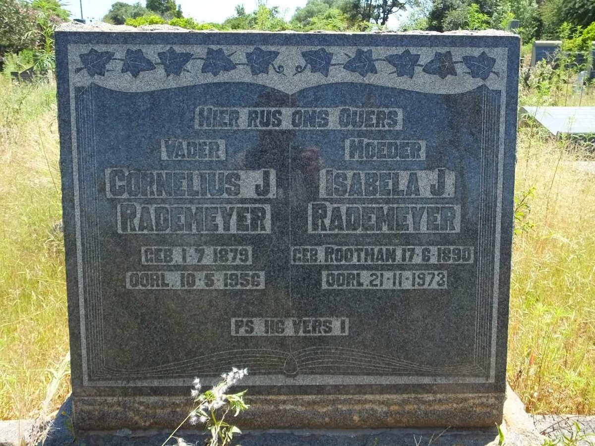 RADEMEYER Cornelius J. 1879-1956 &amp; Isabela J. ROOTMAN 1890-1973