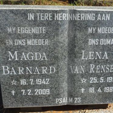 RENSBURG Lena J., van 1912-1989 :: BARNARD Magda B. 1942-2009