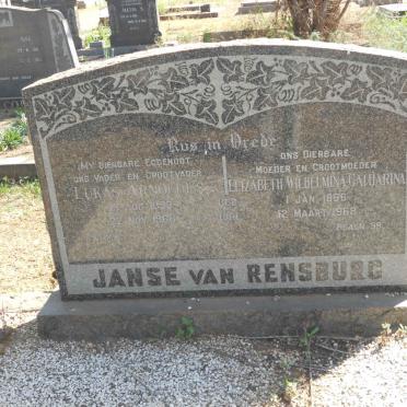 RENSBURG Lukas Arnoldus, Janse van 1893-1966 &amp; Elizabeth Wilhelmina Catharina 1896-1968