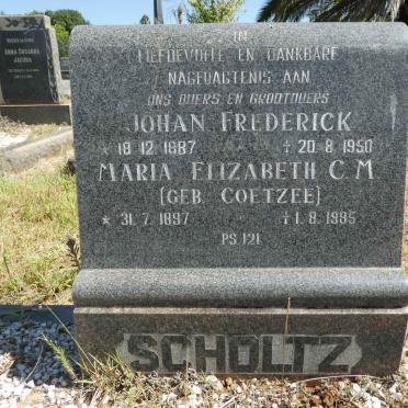 SCHOLTZ Johan Frederick 1887-1950 &amp; Maria Elizabeth C.M. COETZEE 1897-1985