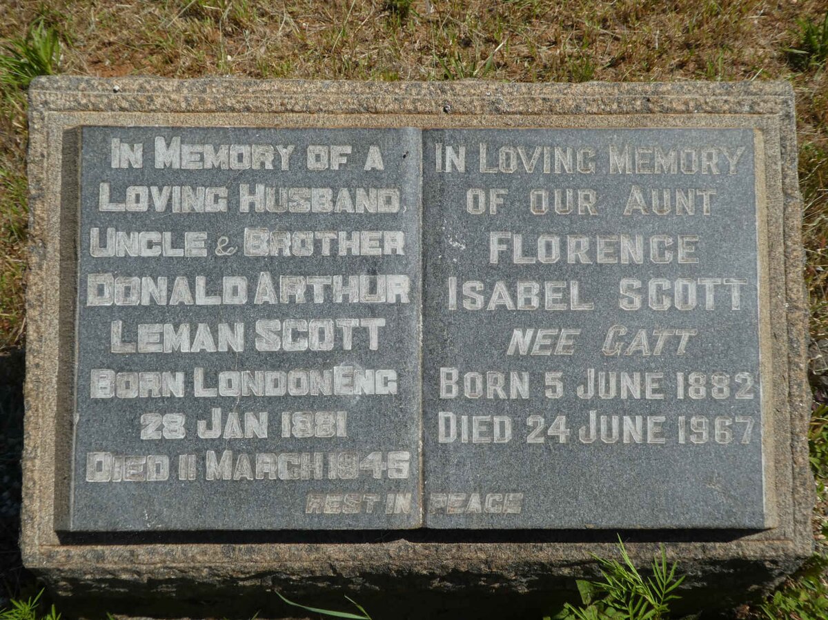 SCOTT Donald Arthur Leman 1881-1945 :: SCOTT Florence Isabel nee GATT 1882-1967