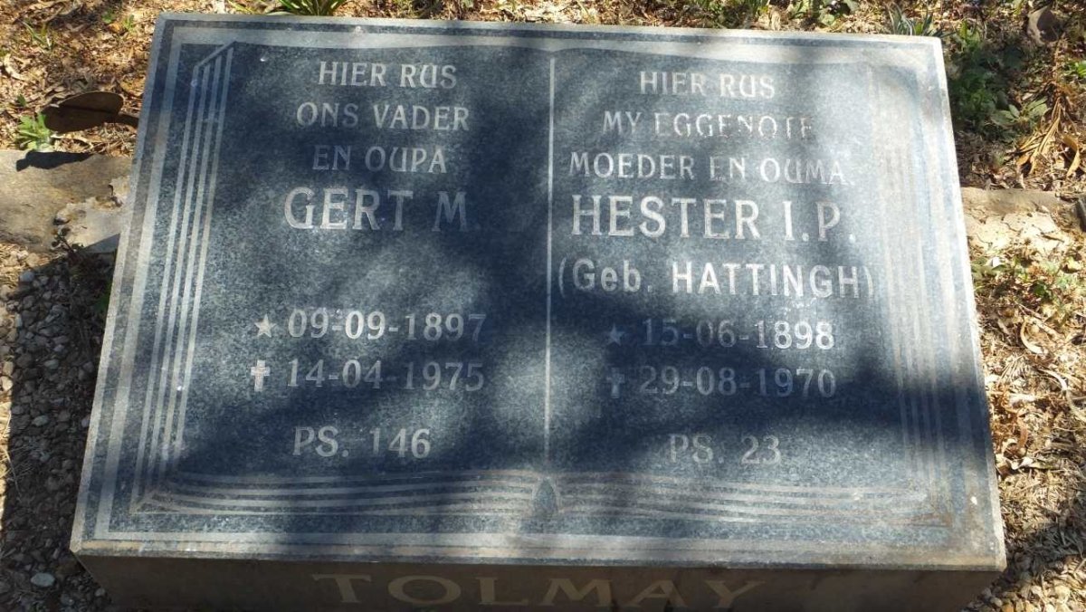 TOLMAY Gert M. 1897-1975 &amp; Hester I.P. HATTINGH 1898-1970