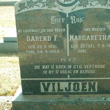 VILJOEN Barend F. 1921-1965 &amp; Margaretha J. DEYSEL 1923-