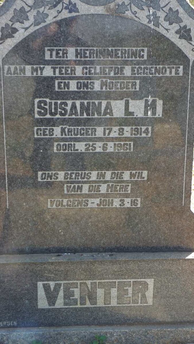 VENTER Susanna L.M. nee KRUGER 1914-1961