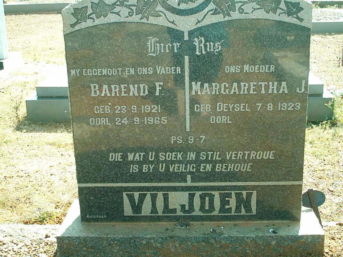 VILJOEN Barend F. 1921-1965 &amp; Margaretha J. DEYSEL 1923-