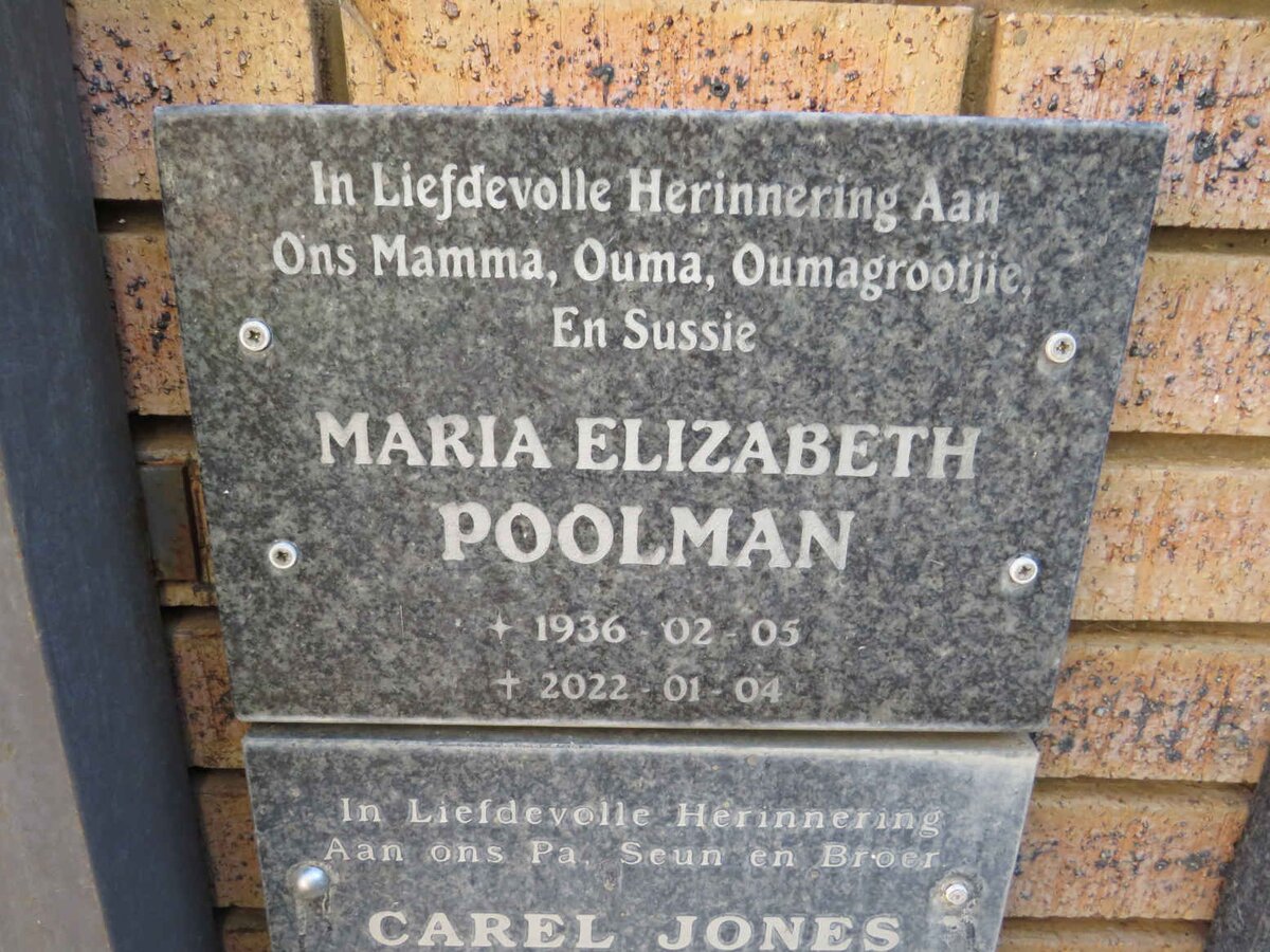 POOLMAN Maria Elizabeth 1936-2022