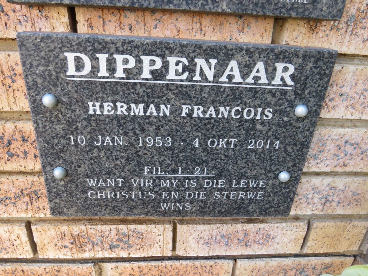 DIPPENAAR Herman Francois 1953-2014