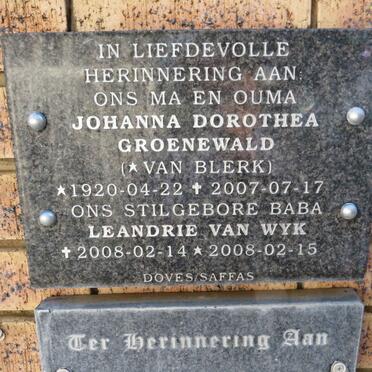 GROENEWALD Johanna Dorothea nee VAN BLERK 1920-2007 :: WYK Leandrie, van 2008-2008