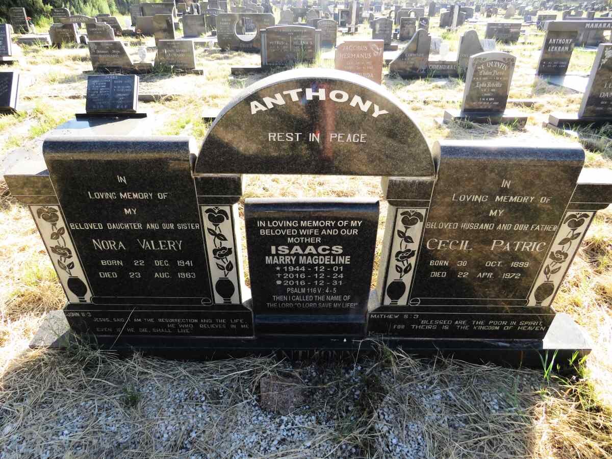 ANTHONY Cecil Patric 1899-1972 :: ANTHONY Nora Valery 1941-1963 ::  ISAACS Marry Magdeline 1944-2016
