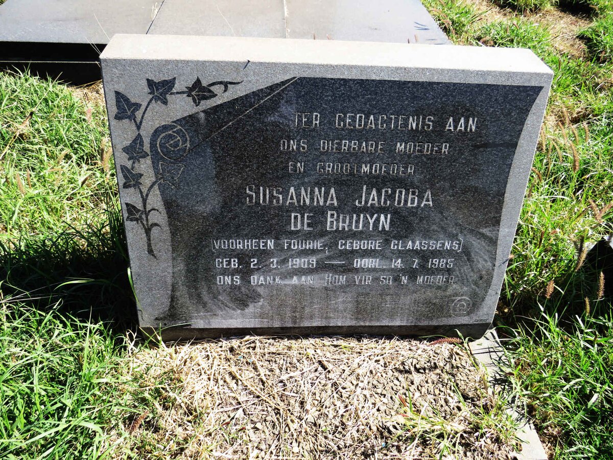 BRUYN Susanna Jacoba, de voorheen FOURIE nee CLAASSENS 1909-1985