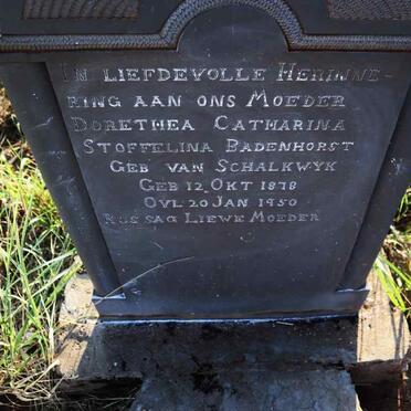 BADENHORST Dorethea Catharina Stoffelina nee VAN SCHALKWYK 1878-1950