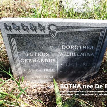 BOTHA Petrus Gerhardus 1921-2004 & Dorothea Wilhelmina DE BEER 1921-2002