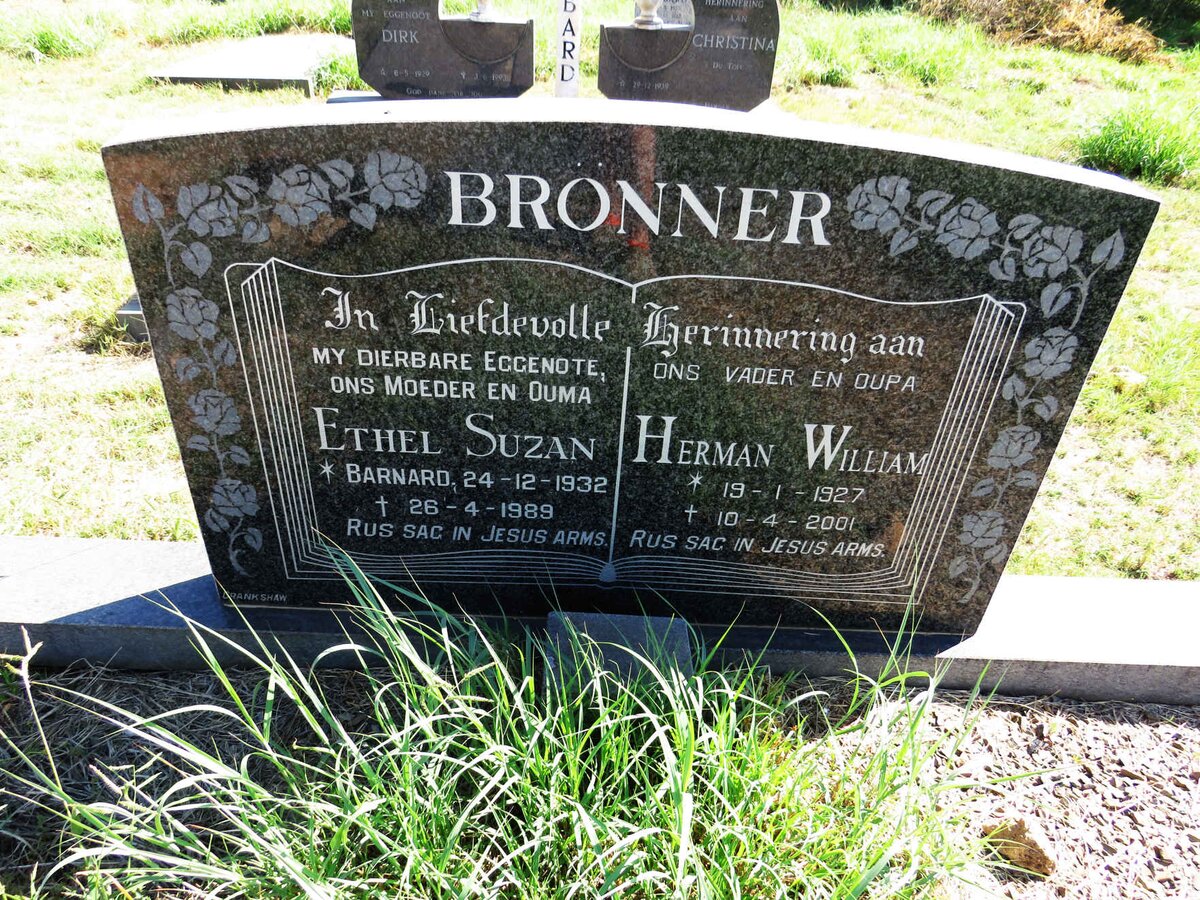 BRONNER Herman William 1927-2001 & Ethel Suzan BARNARD 1932-1989
