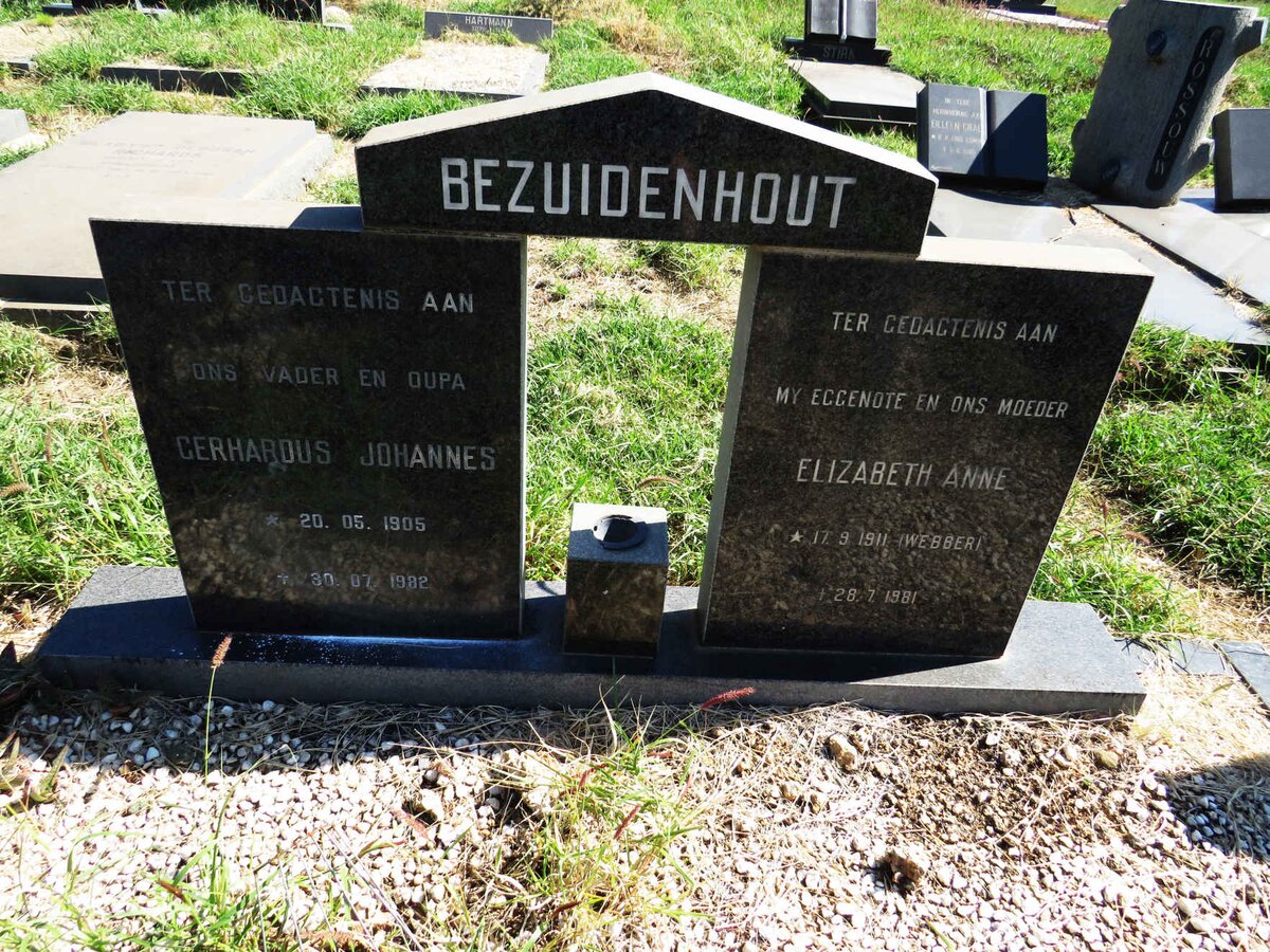 BEZUIDENHOUT Gerhardus Johannes 1905-1982 & Elizabeth Anne WEBBER 1911-1981